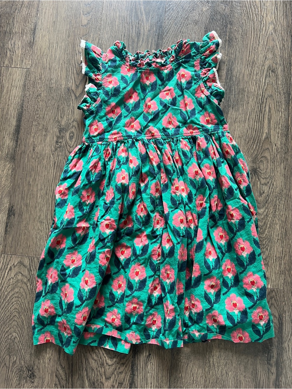 Pink Chicken Girls Floral Ruffle Sundress - Green with Pink Flowers - Size 8
